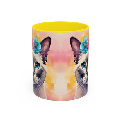 Floral Siamese Cat 04 Accent Coffee Mug - 11oz Perfect for Cat Lovers & Gifts