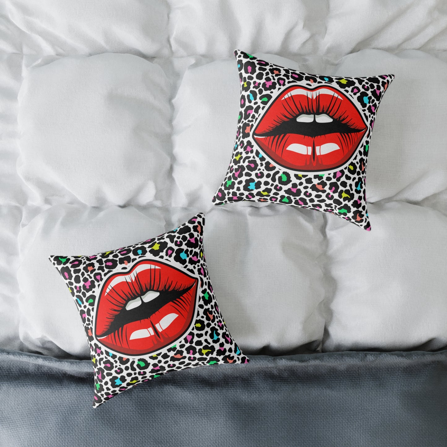 Multicoloured Cheetah Lips Poly Pillow