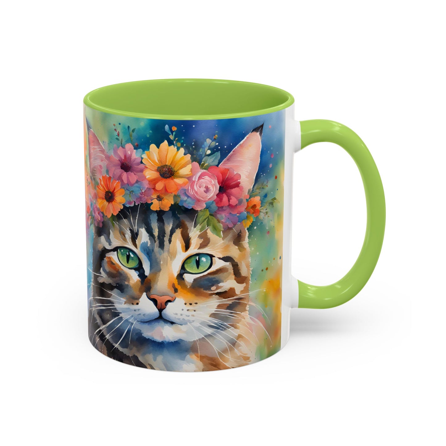 Floral Tabby Cat 04 Accent Coffee Mug - 11oz Perfect for Cat Lovers & Gifts