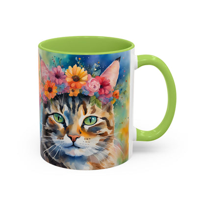 Floral Tabby Cat 04 Accent Coffee Mug - 11oz Perfect for Cat Lovers & Gifts