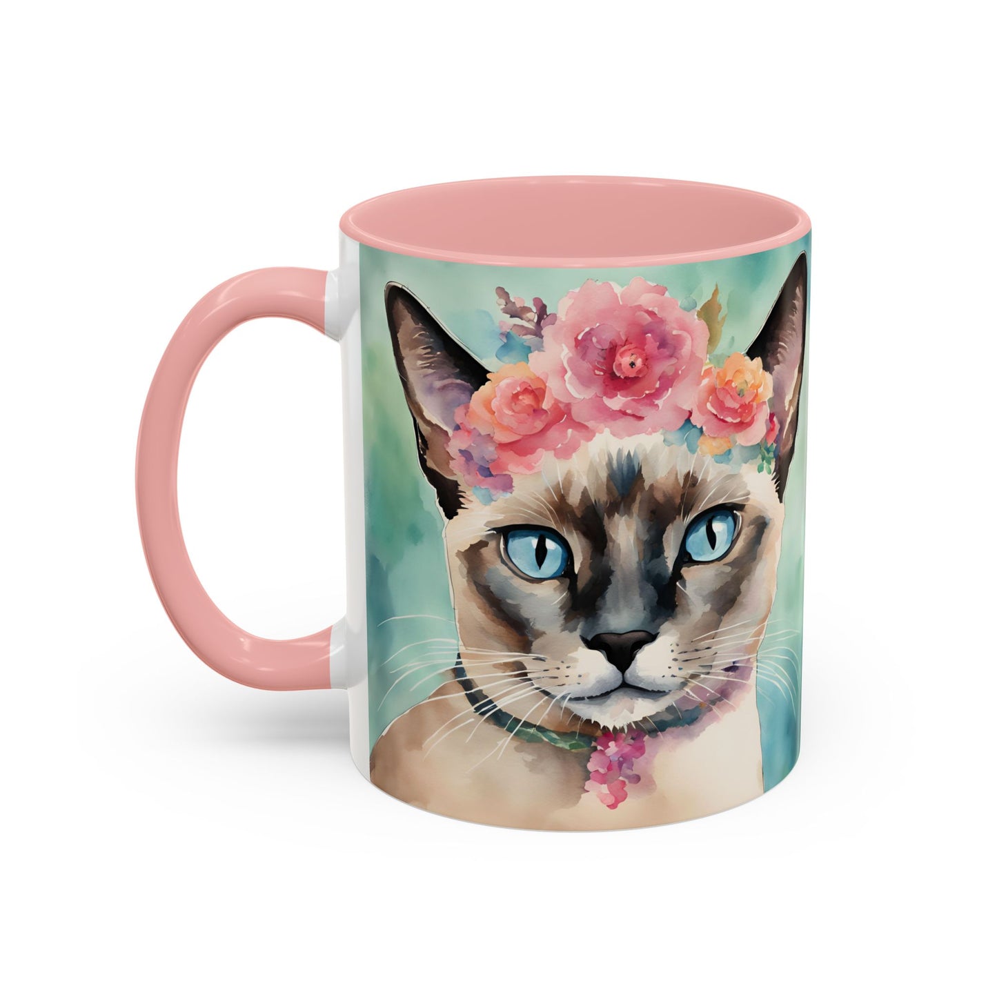 Floral Siamese Cat 01 Accent Coffee Mug - 11oz Perfect for Cat Lovers & Gifts
