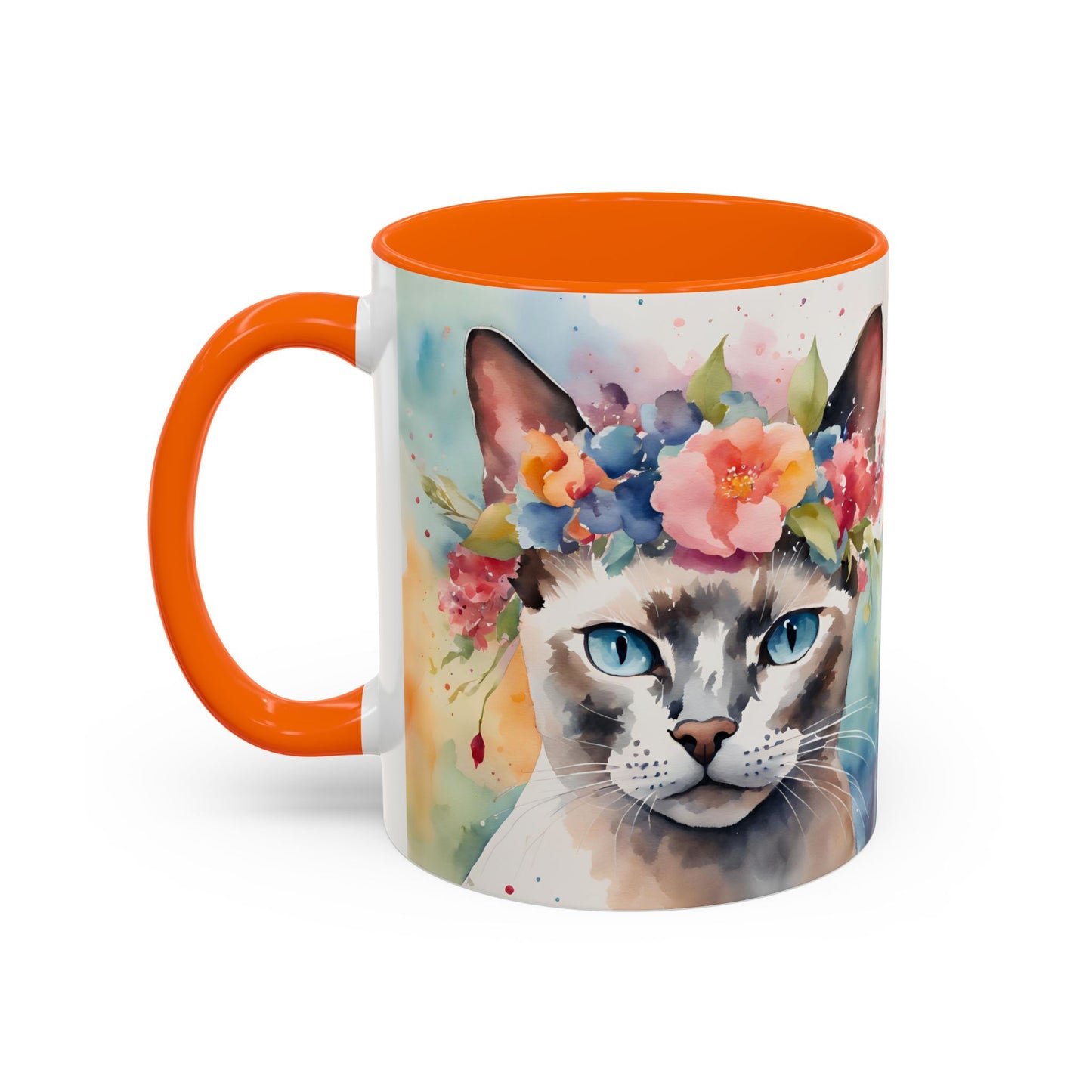 Floral Siamese Cat 03 Accent Coffee Mug - 11oz Perfect for Cat Lovers & Gifts