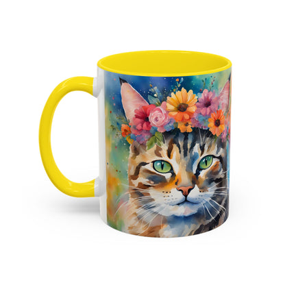 Floral Tabby Cat 04 Accent Coffee Mug - 11oz Perfect for Cat Lovers & Gifts