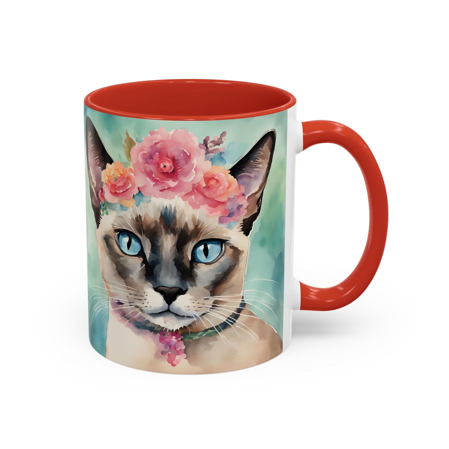 Floral Siamese Cat 01 Accent Coffee Mug - 11oz Perfect for Cat Lovers & Gifts