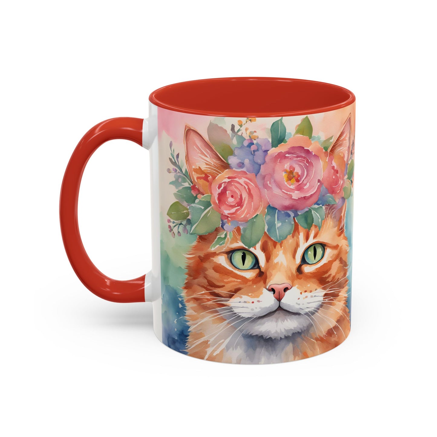 Floral Ginger Cat 01 Accent Coffee Mug - 11oz Perfect for Cat Lovers & Gifts
