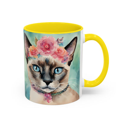 Floral Siamese Cat 01 Accent Coffee Mug - 11oz Perfect for Cat Lovers & Gifts