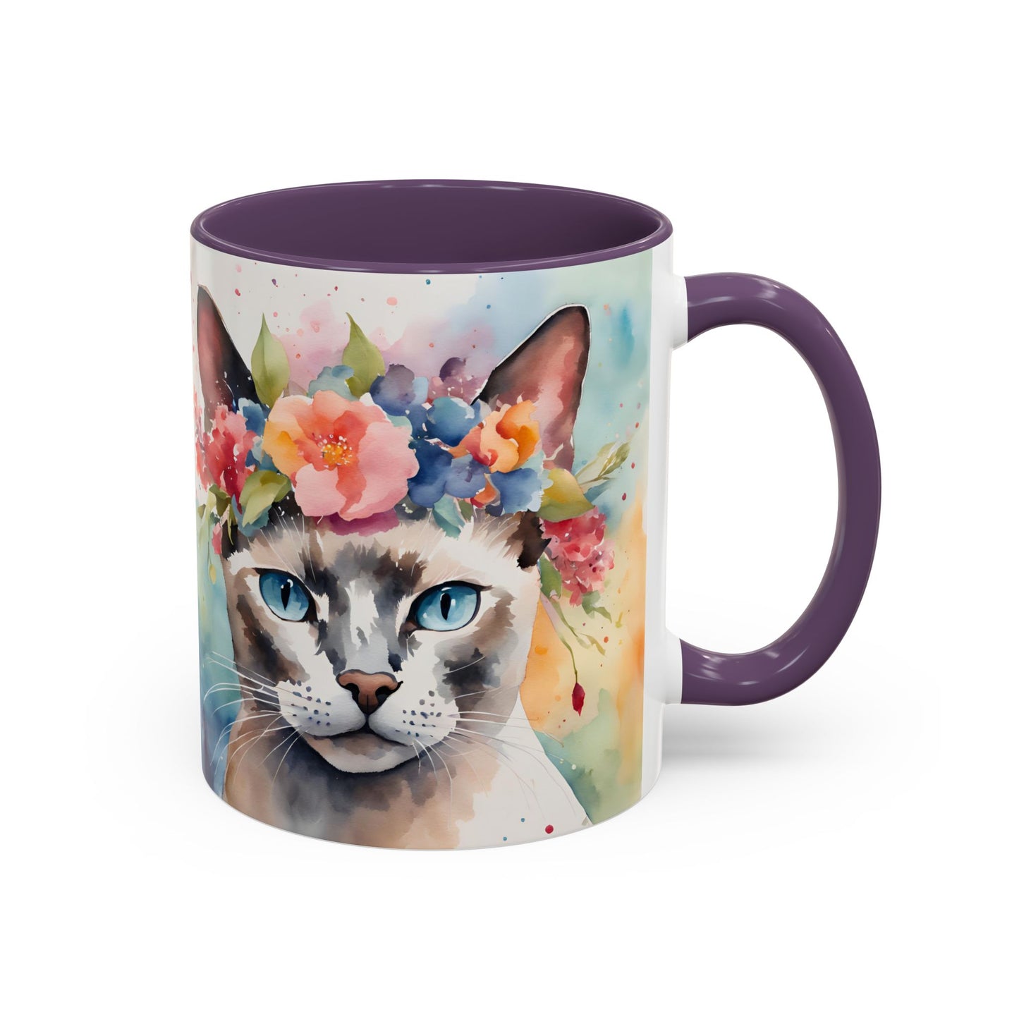 Floral Siamese Cat 03 Accent Coffee Mug - 11oz Perfect for Cat Lovers & Gifts