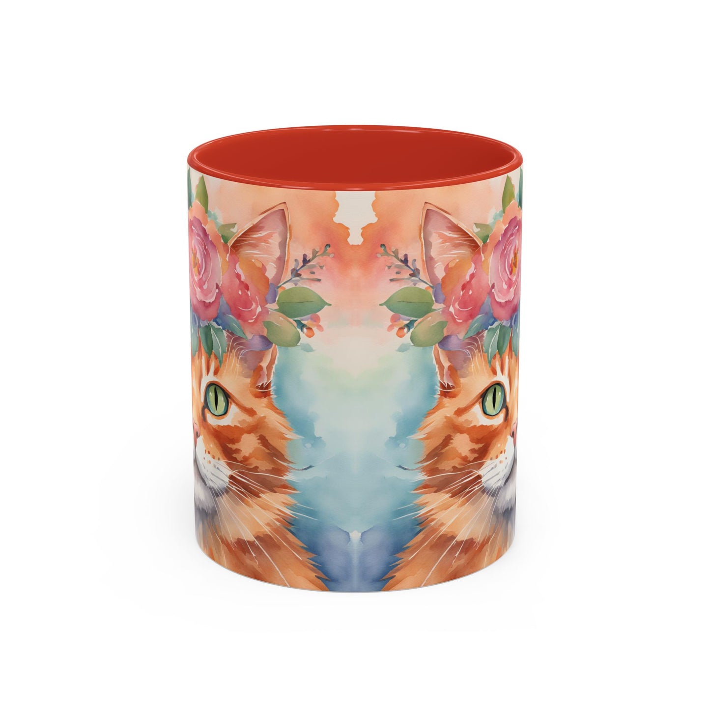 Floral Ginger Cat 01 Accent Coffee Mug - 11oz Perfect for Cat Lovers & Gifts