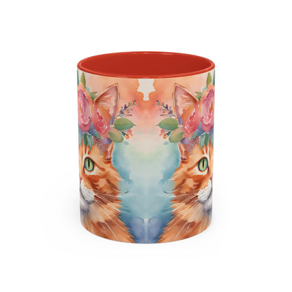 Floral Ginger Cat 01 Accent Coffee Mug - 11oz Perfect for Cat Lovers & Gifts