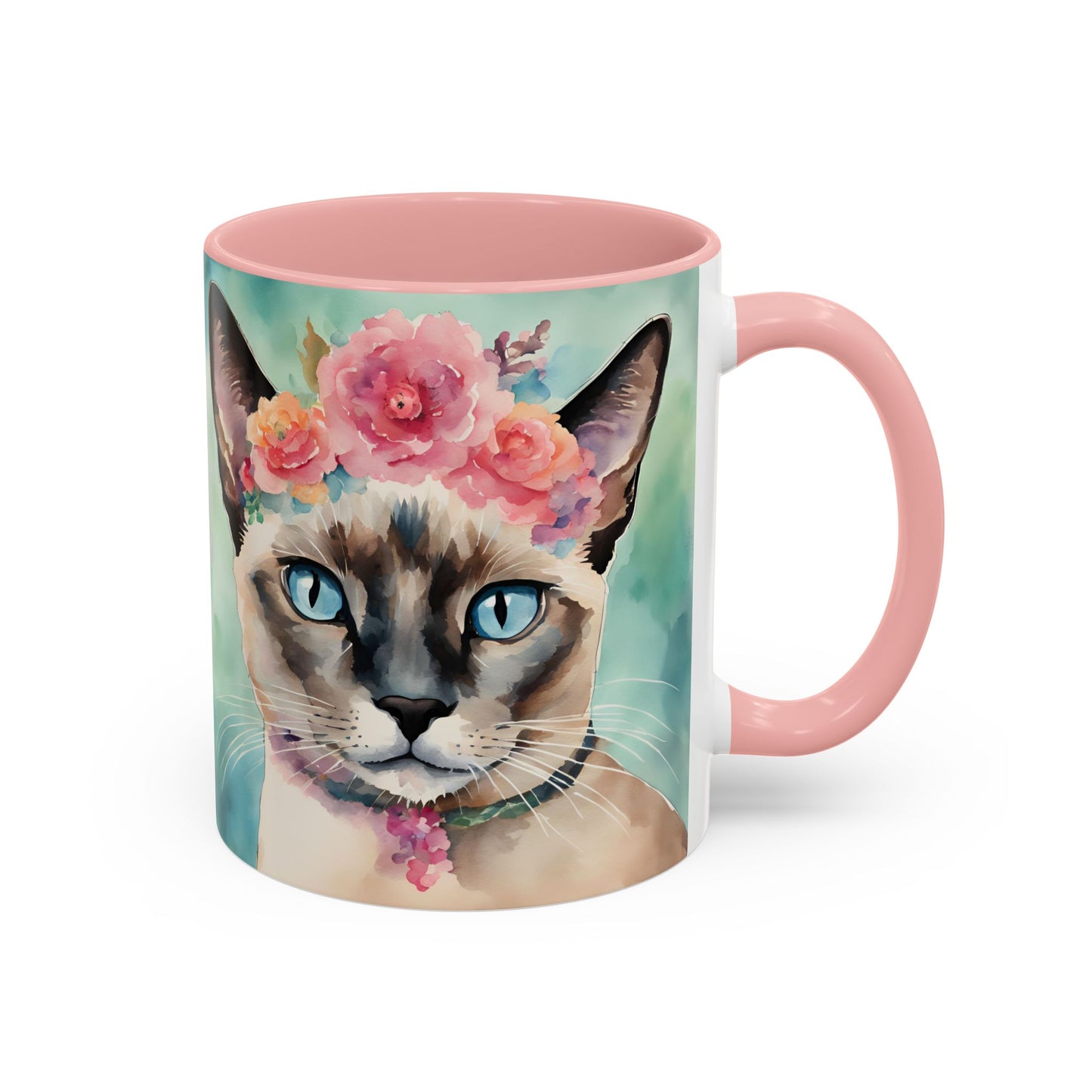 Floral Siamese Cat 01 Accent Coffee Mug - 11oz Perfect for Cat Lovers & Gifts