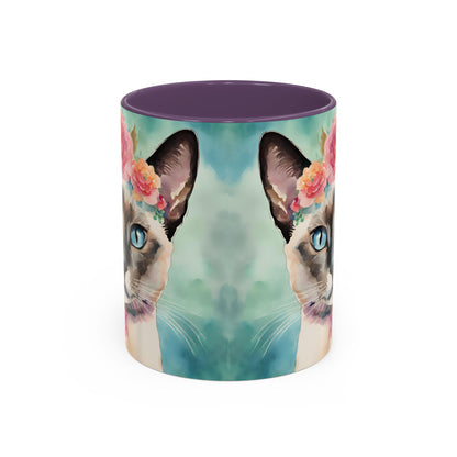 Floral Siamese Cat 01 Accent Coffee Mug - 11oz Perfect for Cat Lovers & Gifts
