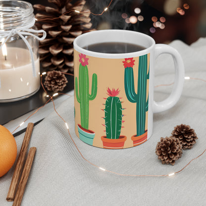 Playful Cacti 2 White Ceramic Mug 11oz
