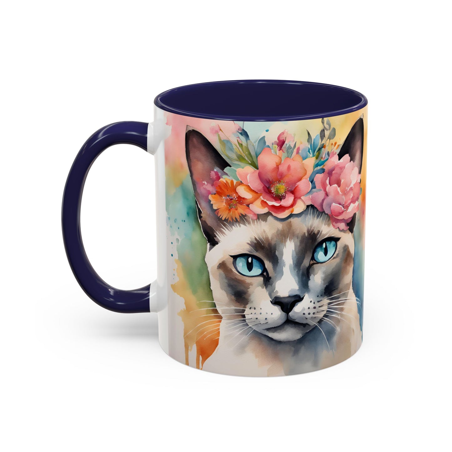 Floral Siamese Cat 02 Accent Coffee Mug - 11oz Perfect for Cat Lovers & Gifts