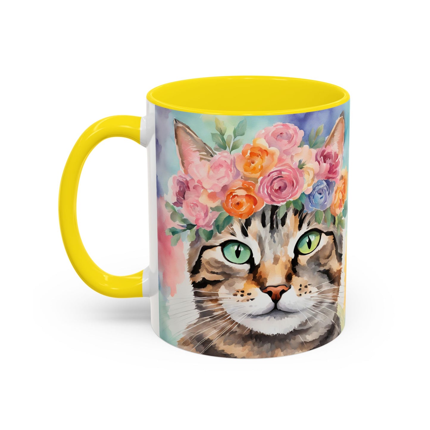 Floral Tabby Cat 01 Accent Coffee Mug - 11oz Perfect for Cat Lovers & Gifts