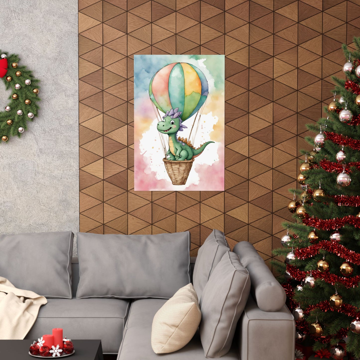 Nursery Dinosaur in a Hot Air Ballon 1 Matte Vertical Posters