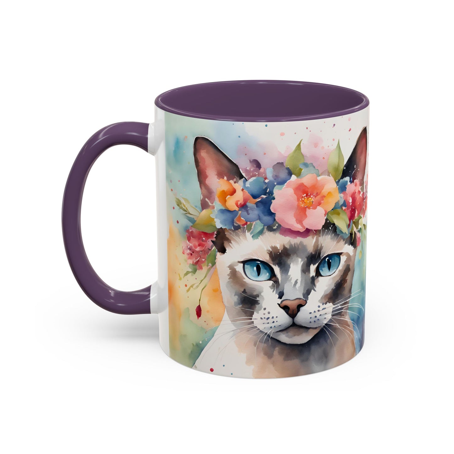 Floral Siamese Cat 03 Accent Coffee Mug - 11oz Perfect for Cat Lovers & Gifts