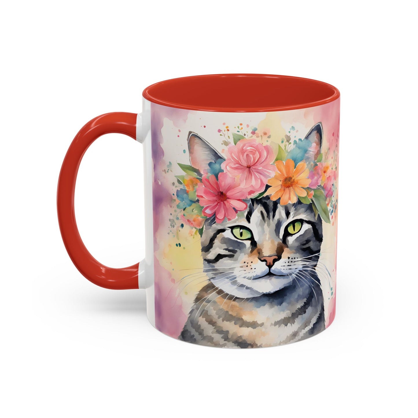 Floral Tabby Cat 02 Accent Coffee Mug - 11oz Perfect for Cat Lovers & Gifts