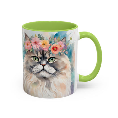 Floral Siamese Cat 01 Accent Coffee Mug - 11oz Perfect for Cat Lovers & Gifts