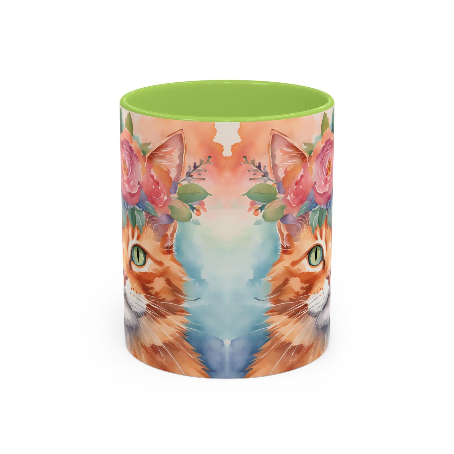 Floral Ginger Cat 01 Accent Coffee Mug - 11oz Perfect for Cat Lovers & Gifts