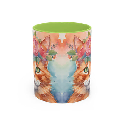 Floral Ginger Cat 01 Accent Coffee Mug - 11oz Perfect for Cat Lovers & Gifts