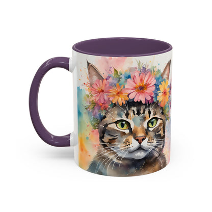 Floral Tabby Cat 03 Accent Coffee Mug - 11oz Perfect for Cat Lovers & Gifts