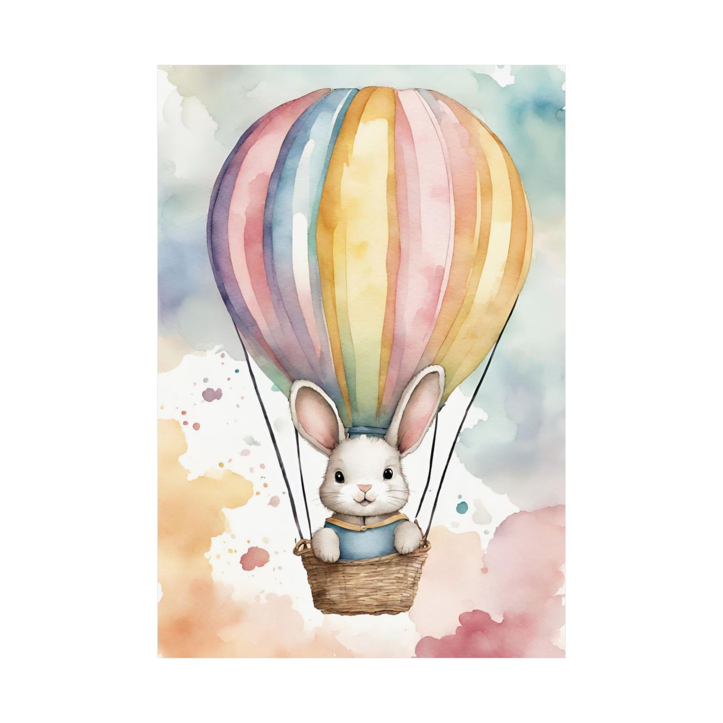 Nursery Bunny in a Hot Air Ballon 1 Matte Vertical Posters