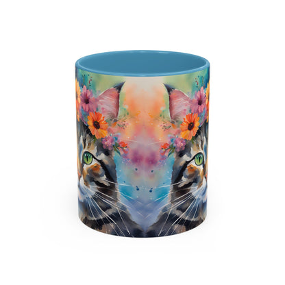 Floral Tabby Cat 04 Accent Coffee Mug - 11oz Perfect for Cat Lovers & Gifts