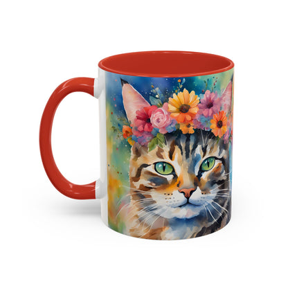 Floral Tabby Cat 04 Accent Coffee Mug - 11oz Perfect for Cat Lovers & Gifts