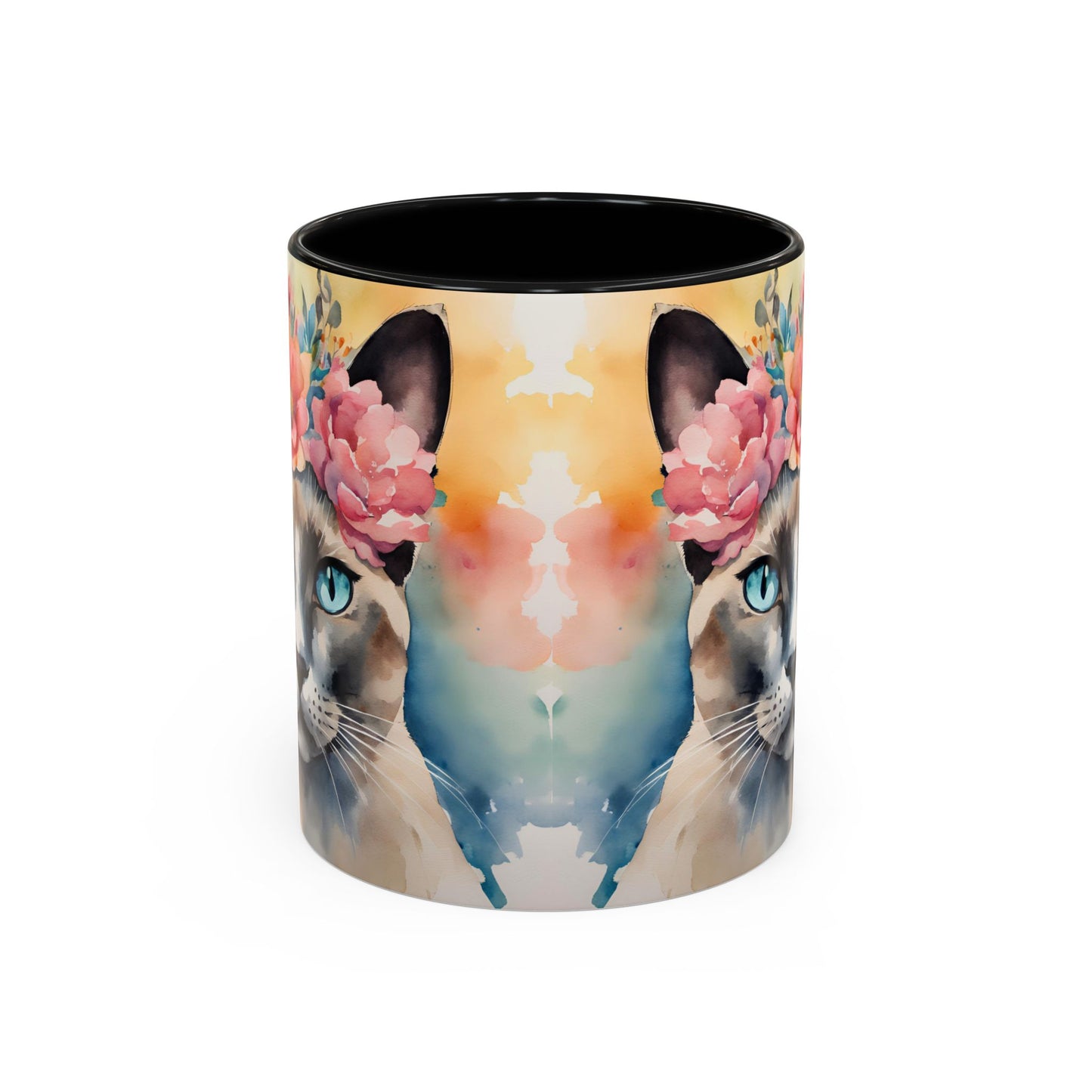 Floral Siamese Cat 02 Accent Coffee Mug - 11oz Perfect for Cat Lovers & Gifts