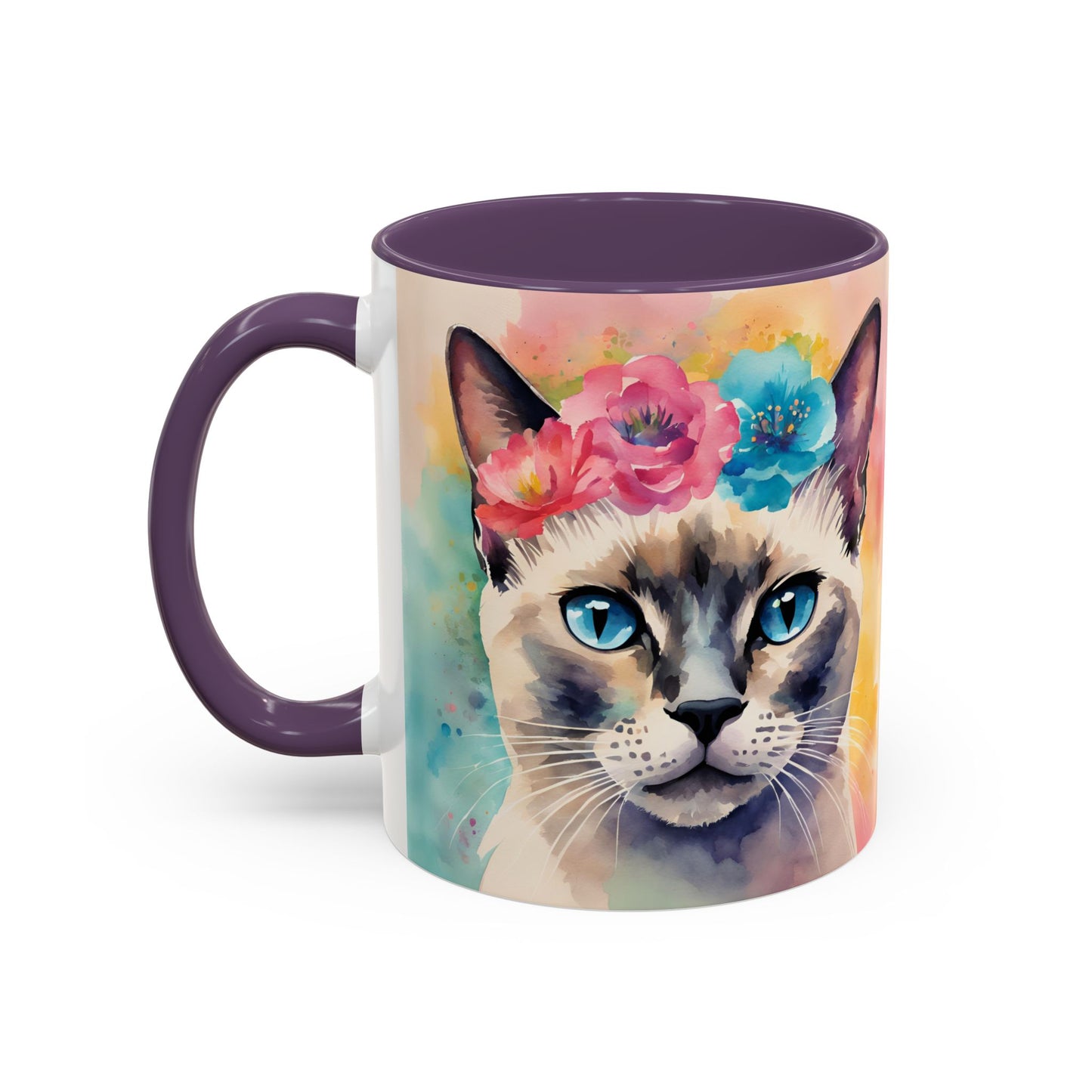 Floral Siamese Cat 04 Accent Coffee Mug - 11oz Perfect for Cat Lovers & Gifts