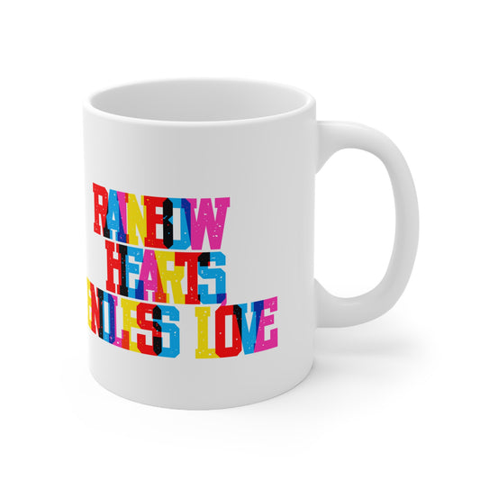 Rainbow Hearts Endless Love Valentines Mug Ceramic 11oz