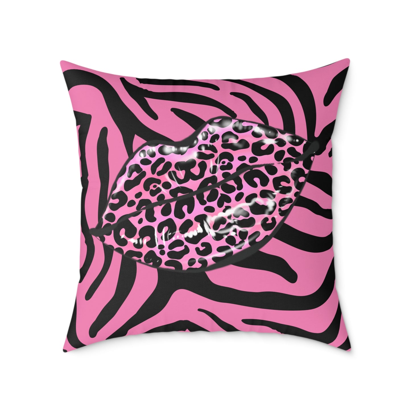 Pink Zebra Lips Poly Pillow