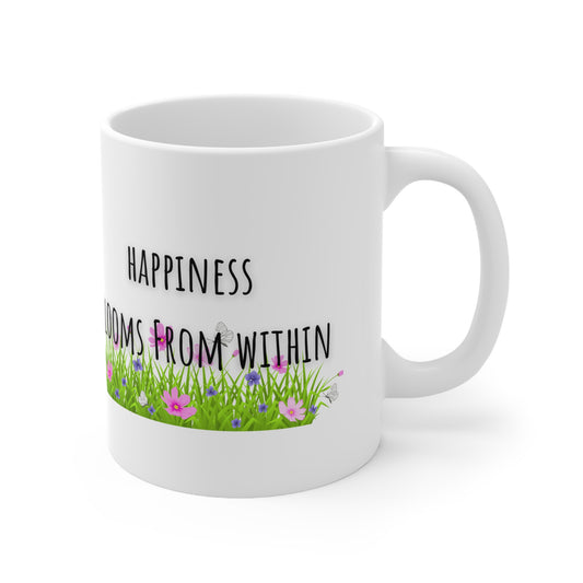 Happiness Blooms From Within Ceramic Mug 11oz