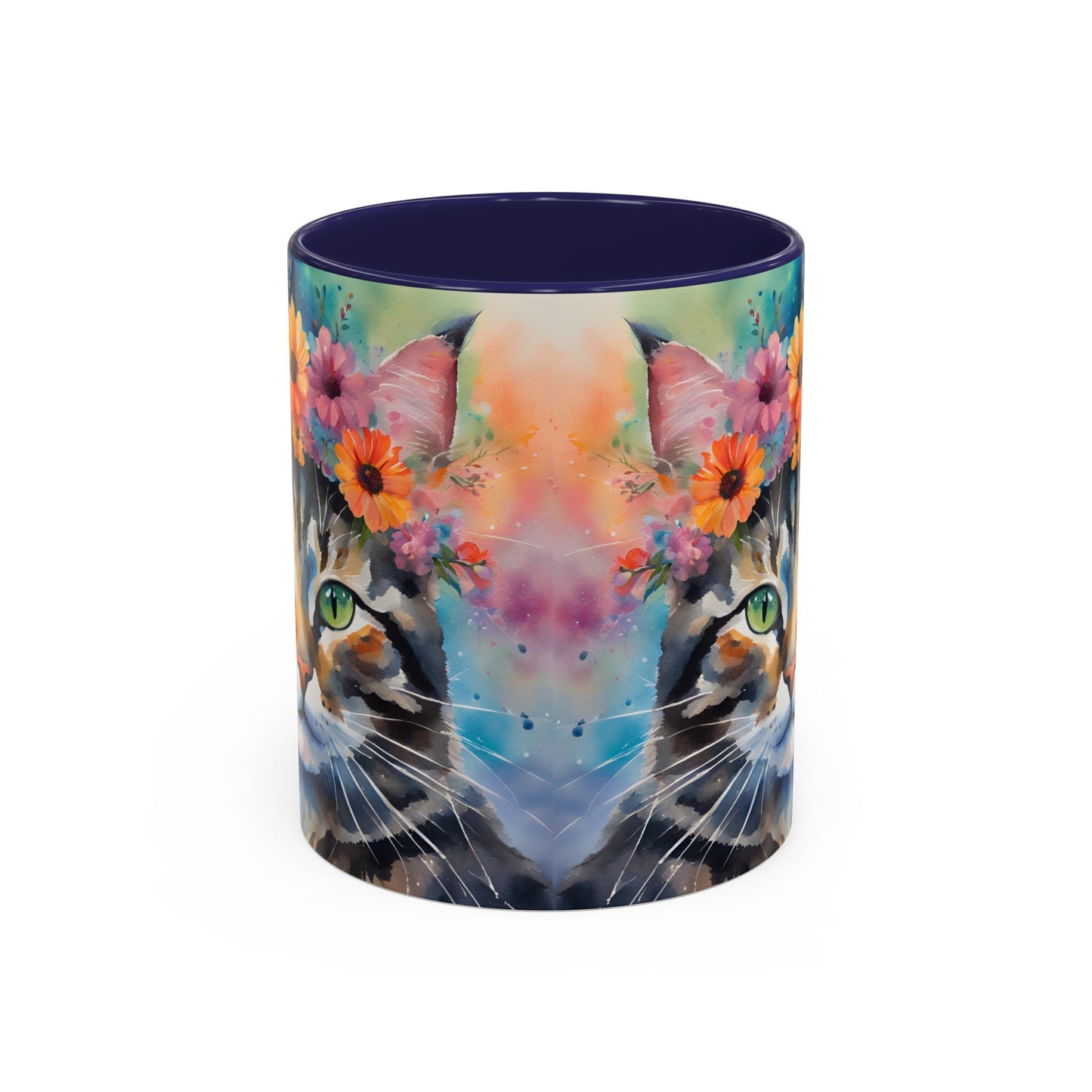 Floral Tabby Cat 04 Accent Coffee Mug - 11oz Perfect for Cat Lovers & Gifts