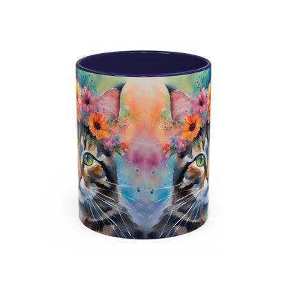 Floral Tabby Cat 04 Accent Coffee Mug - 11oz Perfect for Cat Lovers & Gifts