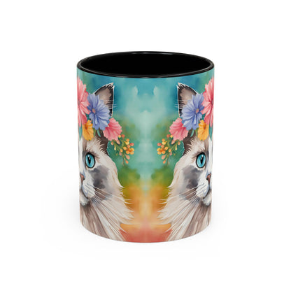 Floral Rag Doll Cat 01 Accent Coffee Mug - 11oz Perfect for Cat Lovers & Gifts