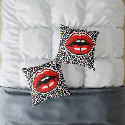 Multicoloured Cheetah Lips Poly Pillow