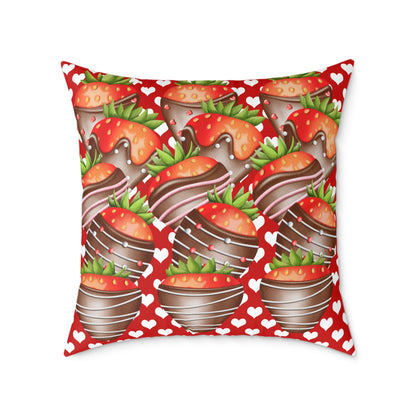 Valentine Chocolate Covered Strawberries 2 Poly Pillow