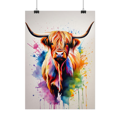 Multicolored Highland Cow 01 Matte Vertical Poster