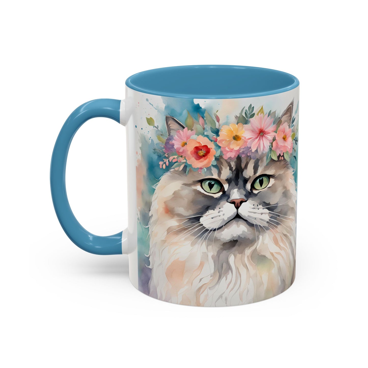 Floral Siamese Cat 01 Accent Coffee Mug - 11oz Perfect for Cat Lovers & Gifts