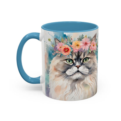 Floral Siamese Cat 01 Accent Coffee Mug - 11oz Perfect for Cat Lovers & Gifts