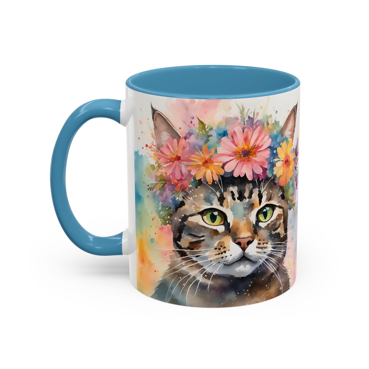 Floral Tabby Cat 03 Accent Coffee Mug - 11oz Perfect for Cat Lovers & Gifts