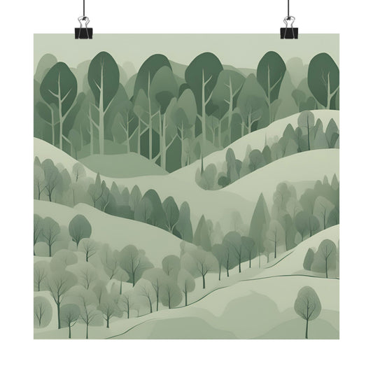 On The Hillside Green 21 Matte Square Posters