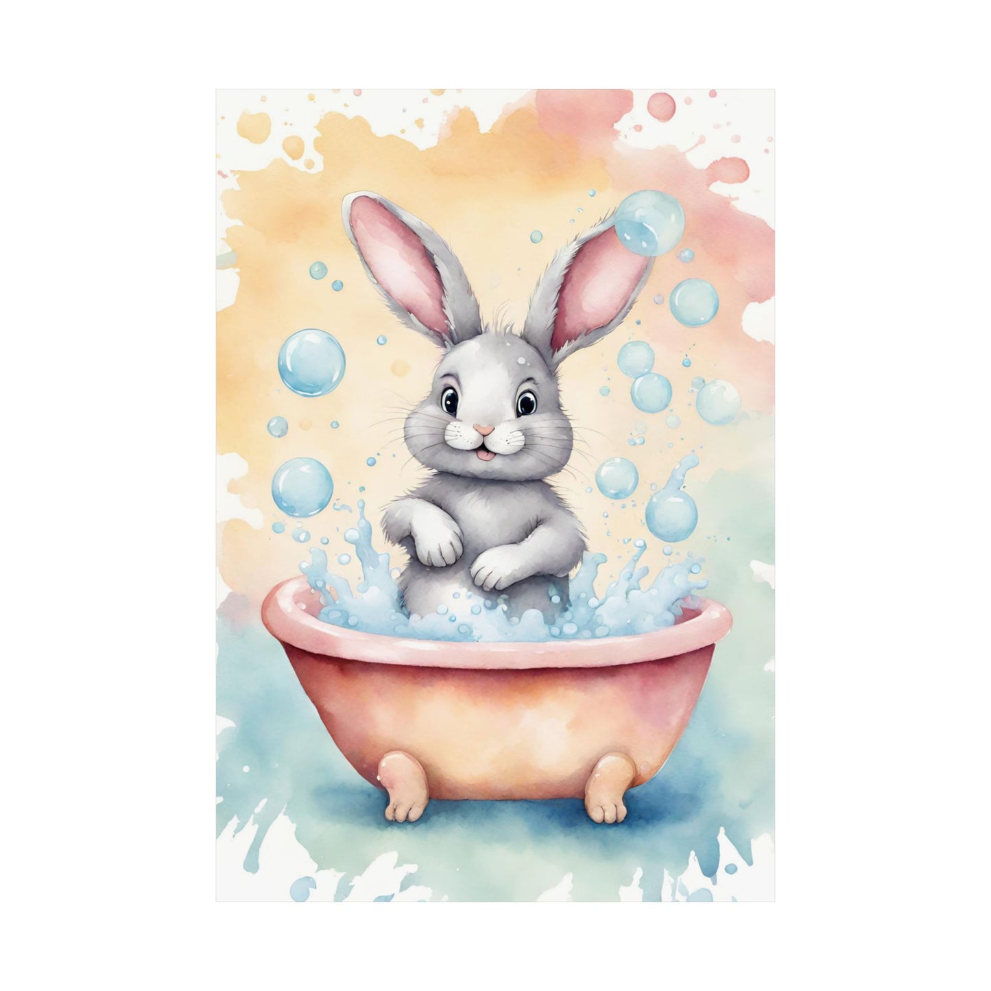 Nursery Bunny in the Bath 1 Matte Vertical Posters