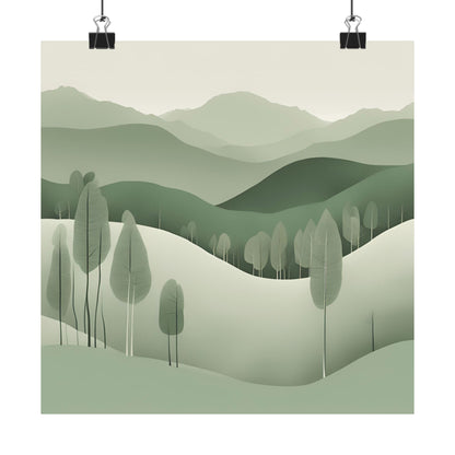 On The Hillside Green 15 Matte Square Posters