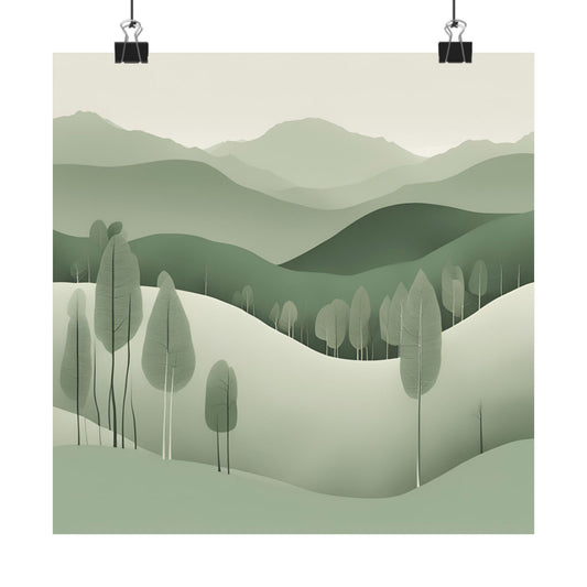 On The Hillside Green 15 Matte Square Posters