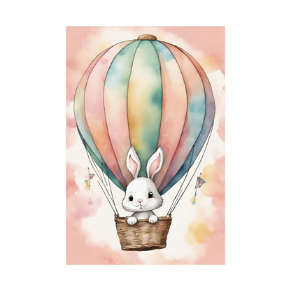 Nursery Bunny in a Hot Air Ballon 3 Matte Vertical Posters