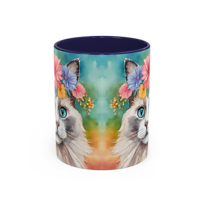 Floral Rag Doll Cat 01 Accent Coffee Mug - 11oz Perfect for Cat Lovers & Gifts