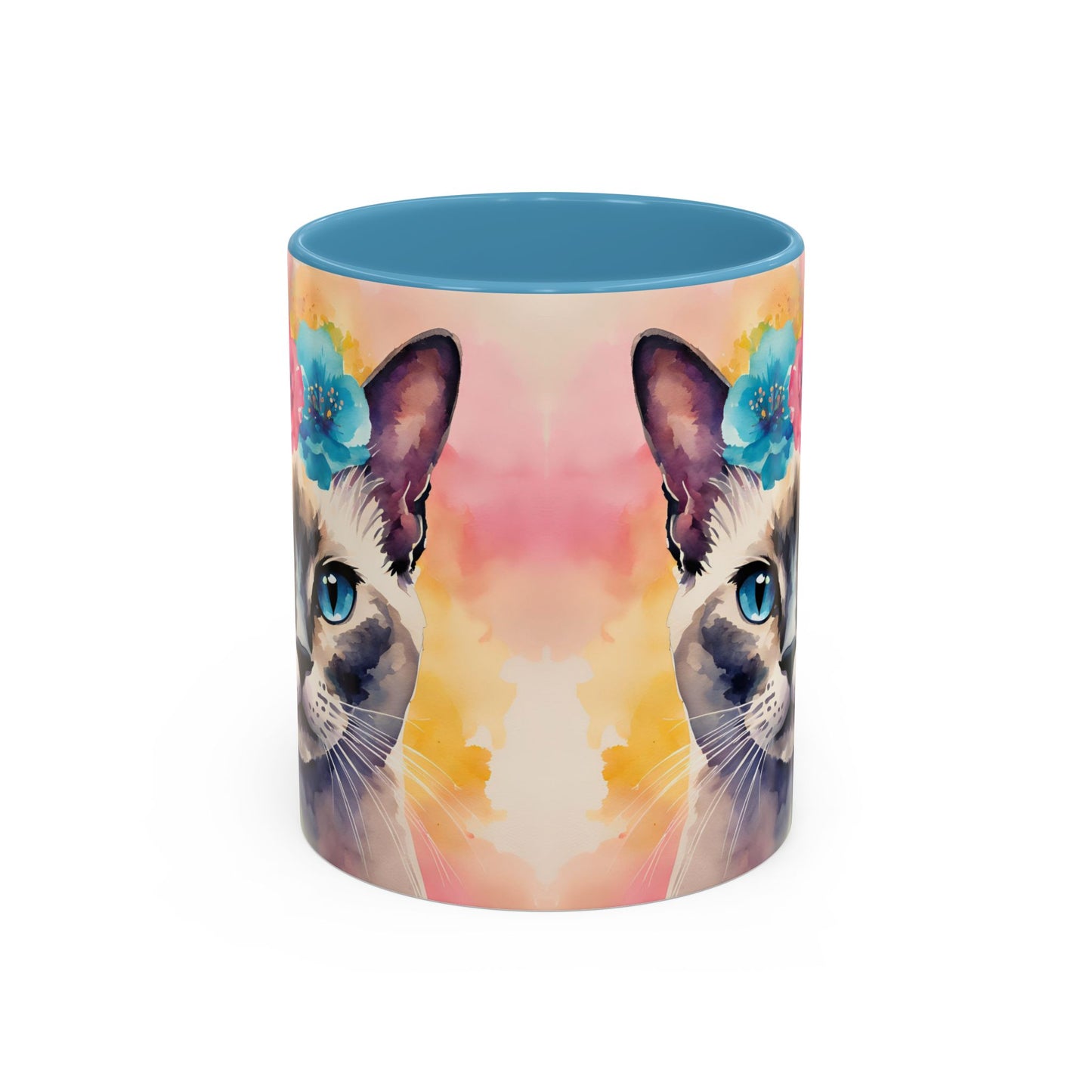 Floral Siamese Cat 04 Accent Coffee Mug - 11oz Perfect for Cat Lovers & Gifts
