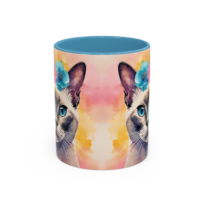 Floral Siamese Cat 04 Accent Coffee Mug - 11oz Perfect for Cat Lovers & Gifts